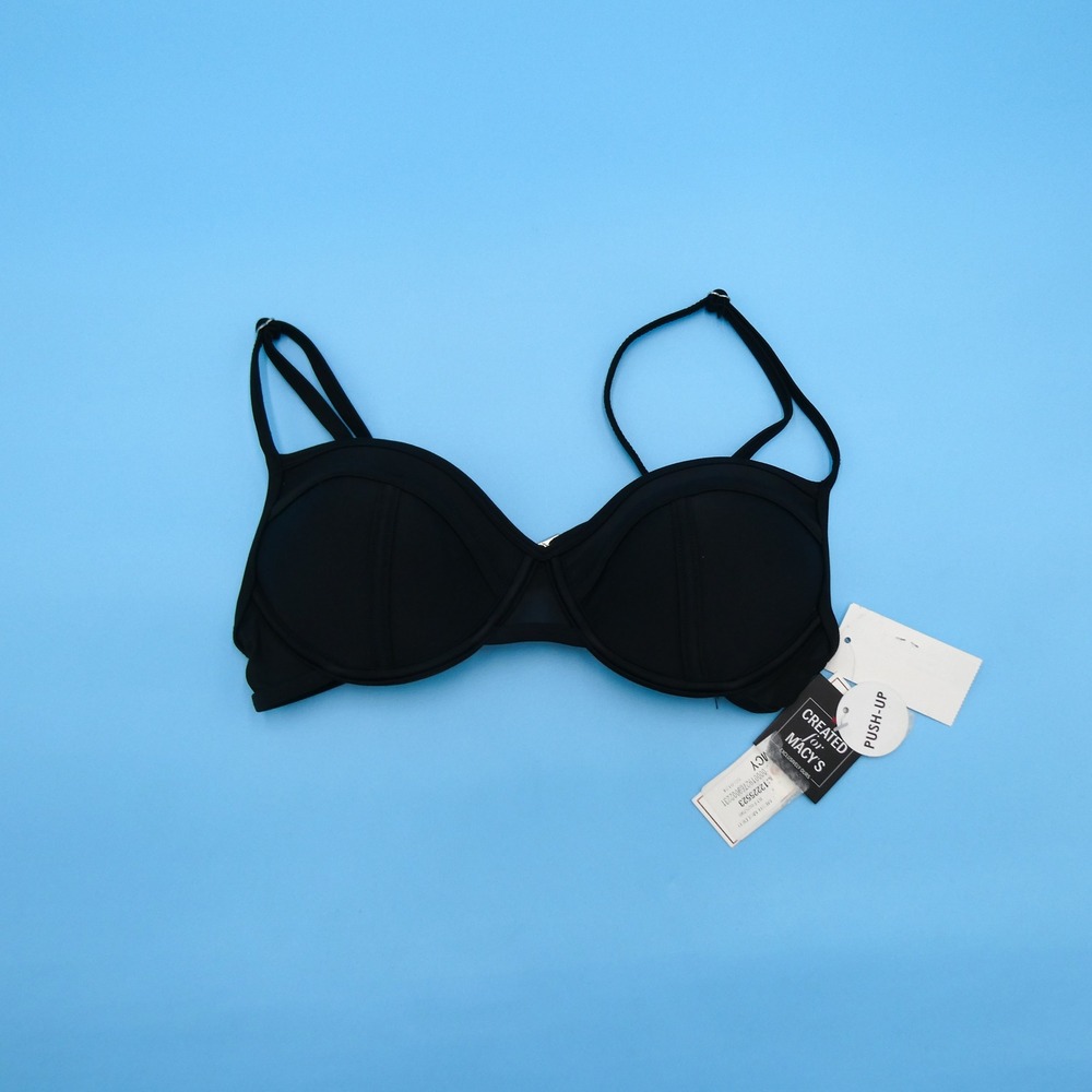 Hula Honey Bikini Top Womens Medium Push Up Solid Black Mesh Trim Nylon Blend